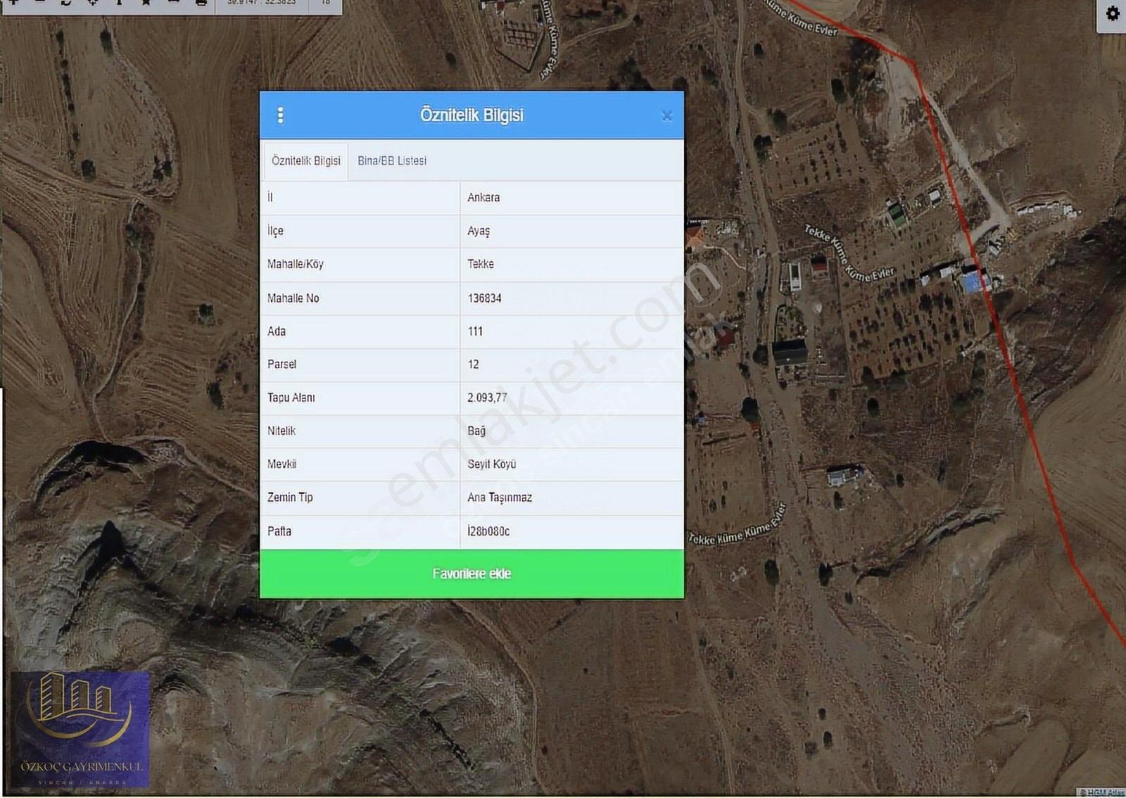 Ayaş Tekke'de Yola Cephe 2093 Metre Tek Tapu Satılık Arazi