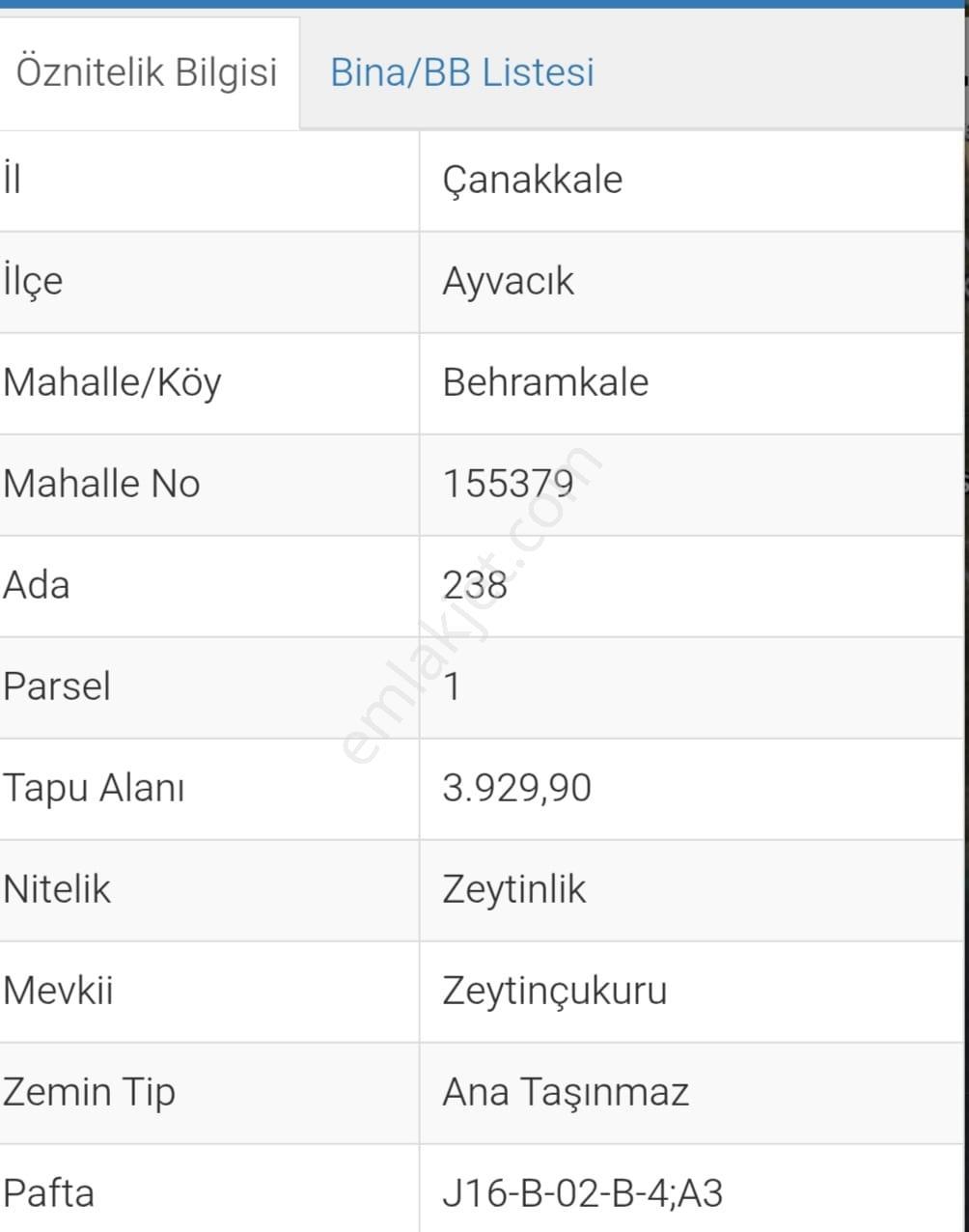 Çanakkale Ayvacık Behramkale'de Deniz Kenarı 3929m² Arazi