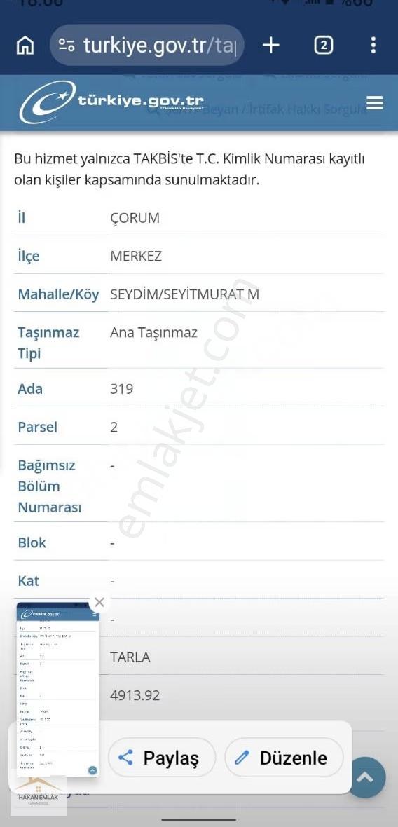 Seydim Köyü Satılık Tek Tapu Tarla - Görsel 2