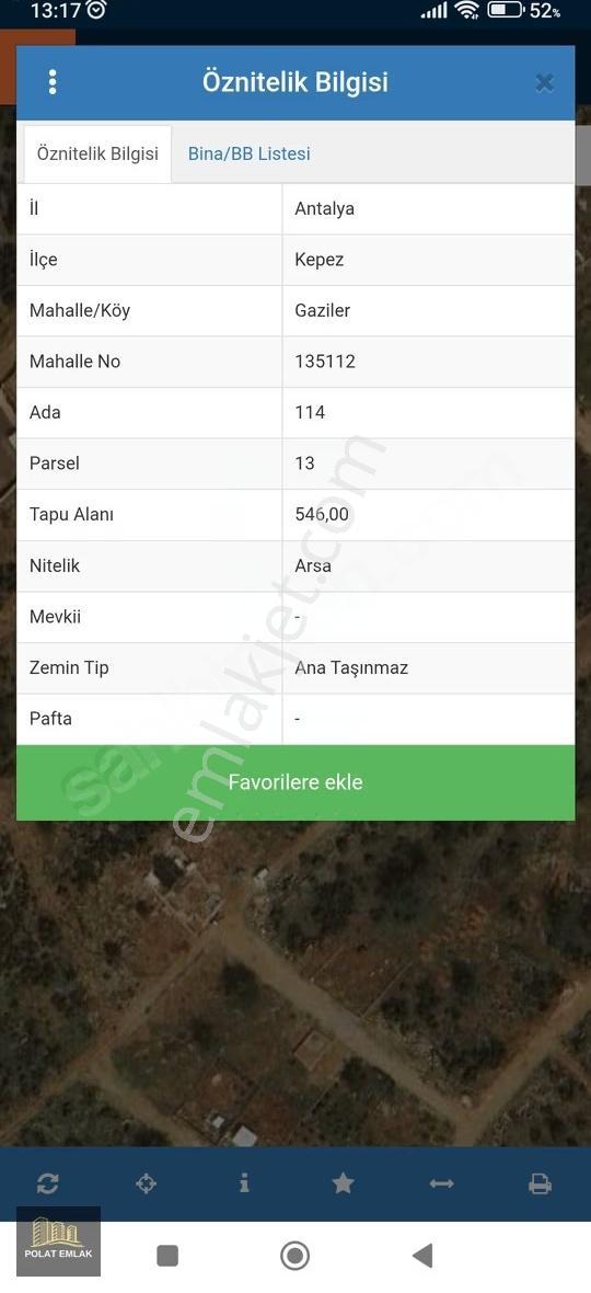 Kepez Gaziler Mah/546m2 İmarlı Satılık Villa Parseli/polat Emlak