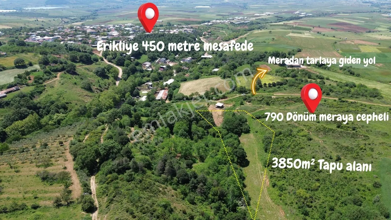 Sevinç'ten Eriklide 790 Dönüm Meraya Cepheli Köye Yakın Tarla