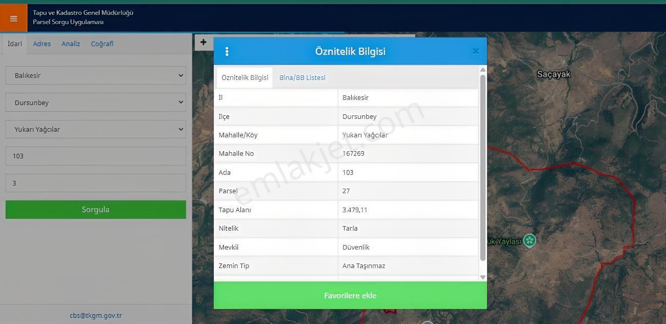 Balıkesir Dursunbey Yukarıyağcılar Mahallesinde Satılık Tarla