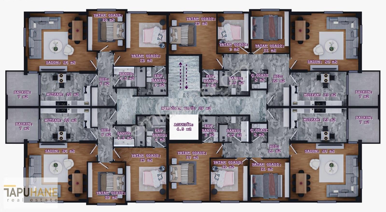 Hızla Yükselen Ultra Lüks Projeden Satılık 2+0 2+1 3+1 Daireler - Görsel 9