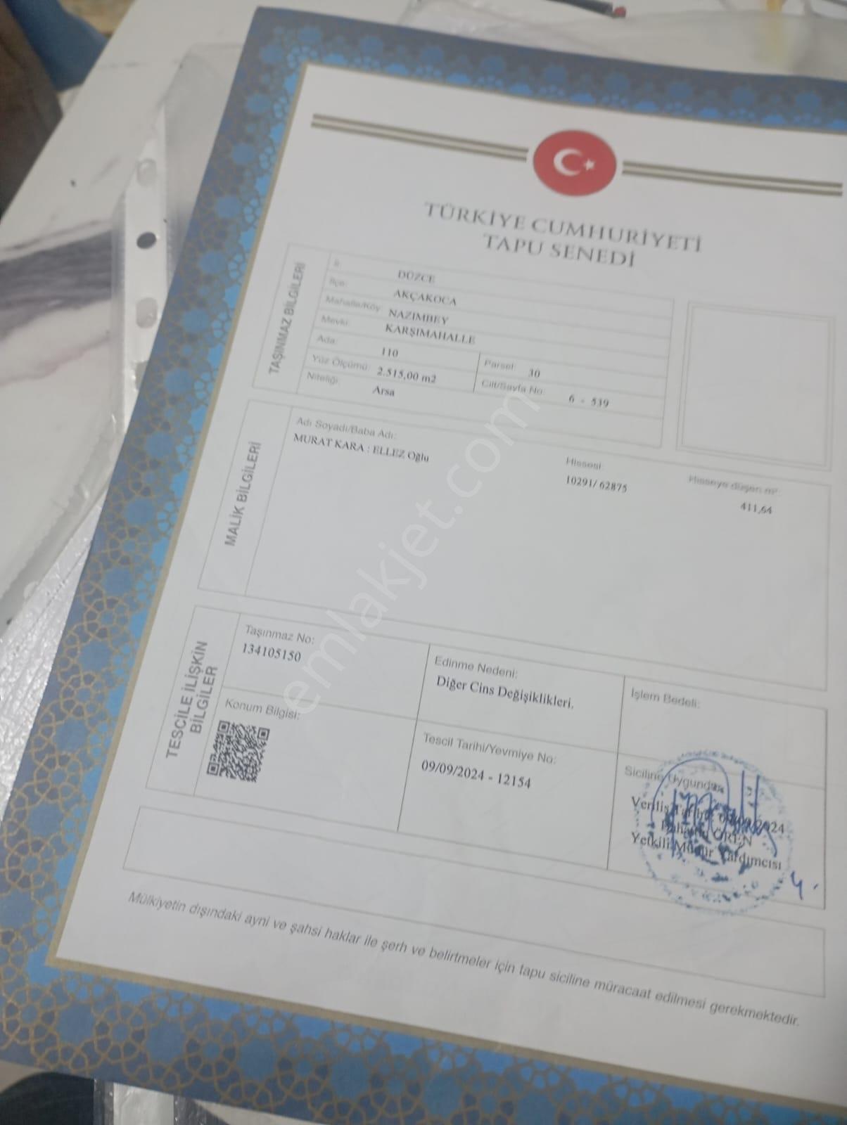 Akçakoca Nazımbeyde Arsa