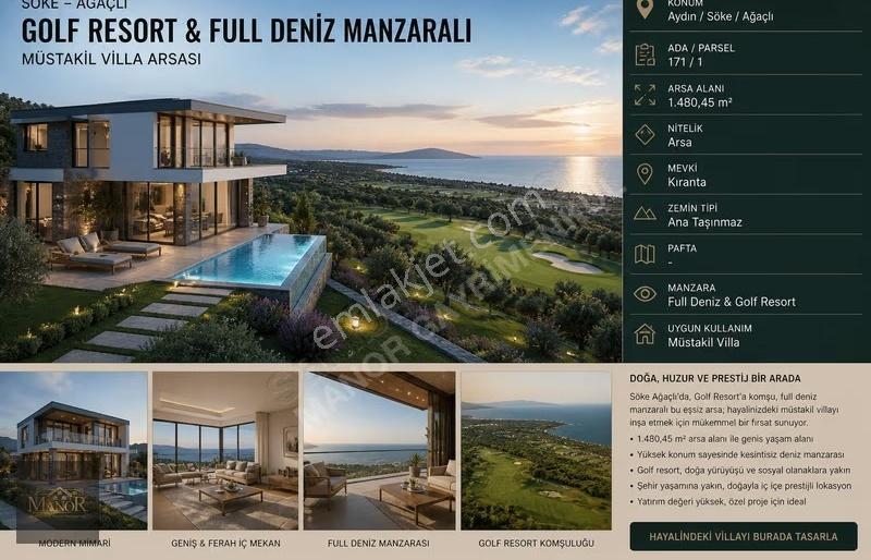 Aydın Söke Ağaçlıda Deniz Manzaralı 1480 M2 İmarlı Satılık Arsa