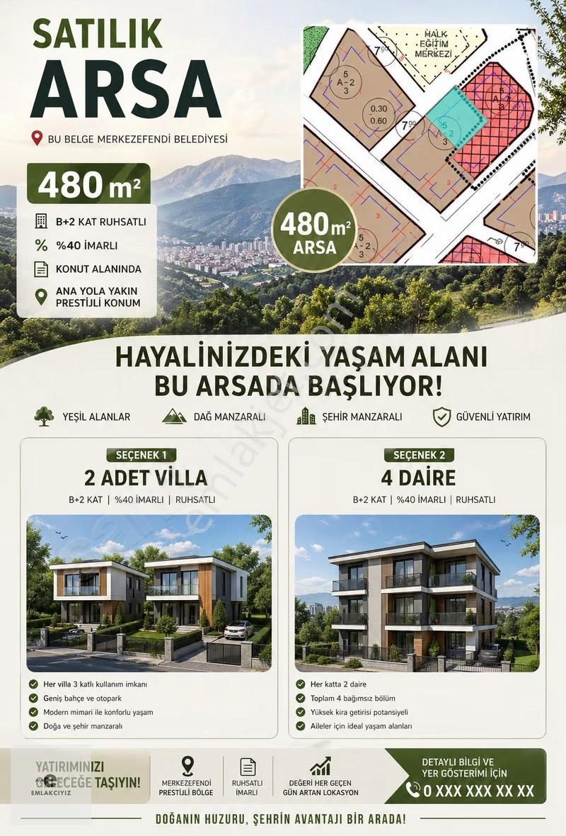 Göveçlik Mahallesinde Dağ Ve Şehir Manzaralı İki Villalık Arsa - Görsel 2