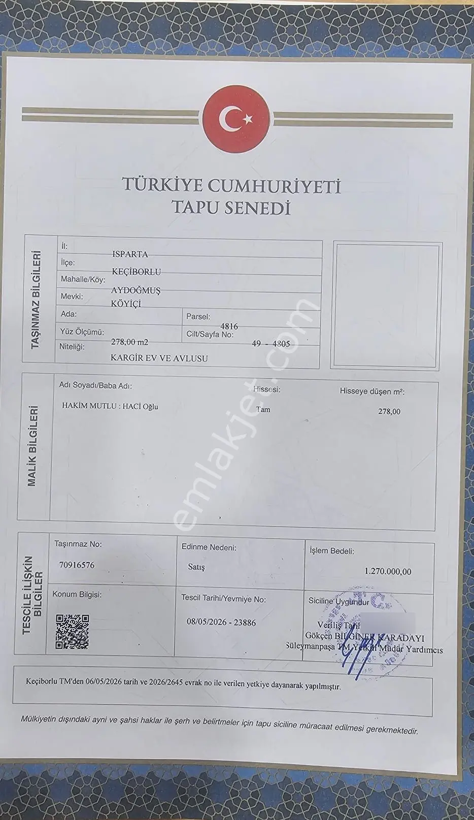 Isparta Keciborlu Müstakil Ev Tapu Sahibi Perta Emlak Ümit Tahmaz - Görsel 2