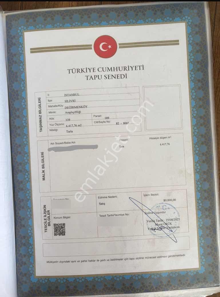 Istanbul Silivri Değirmenköy Sahibinden Satılık Tek Tapu