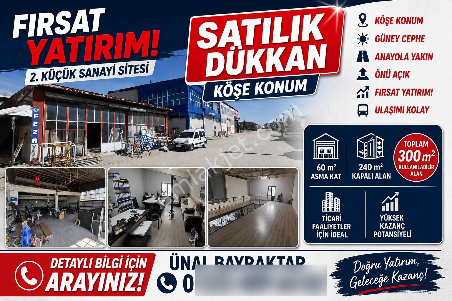2.sanayi Satılık Dükkan 300 M2 Güney Köşe Önü Açık Anayola Yakın