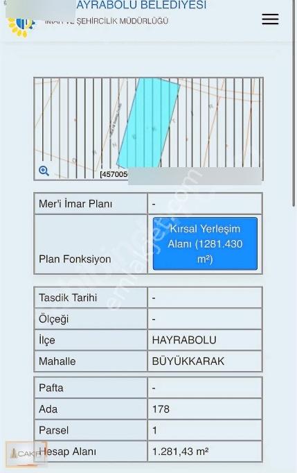 Hayrabolu Büyükkarakarlı Satılık 1.281m2 Arsa - Görsel 8