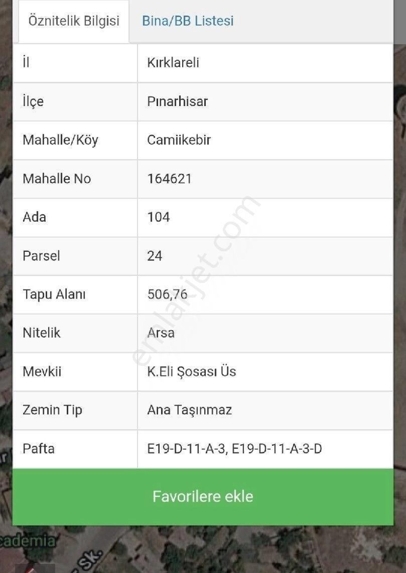 Satılık 506 M2 Arsa Pınarhisar Merkez - More