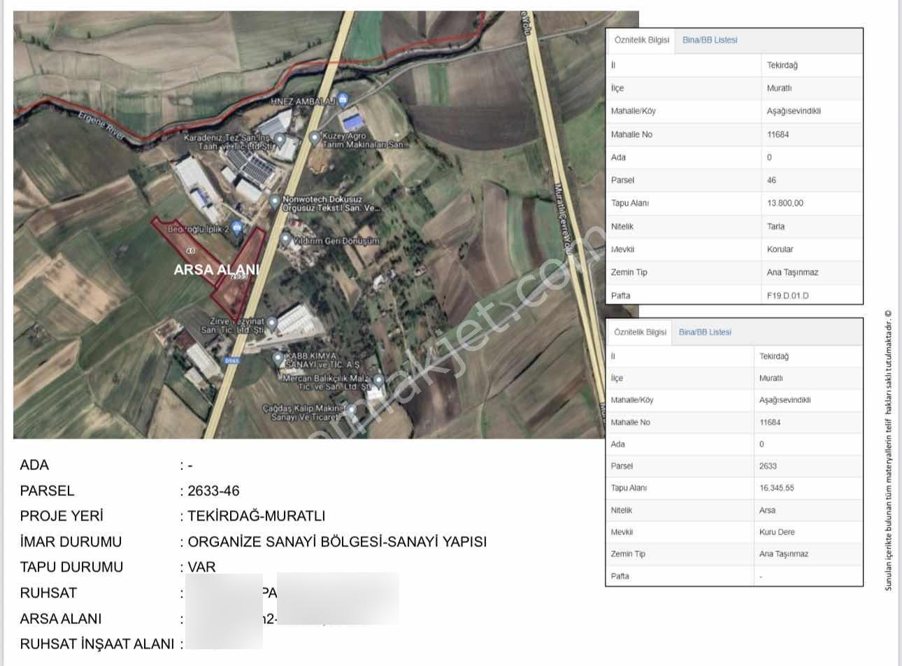 Tekirdağ / Muratlı / Aşağısevindikli / 16.345 M2 / Osb - Görsel 3
