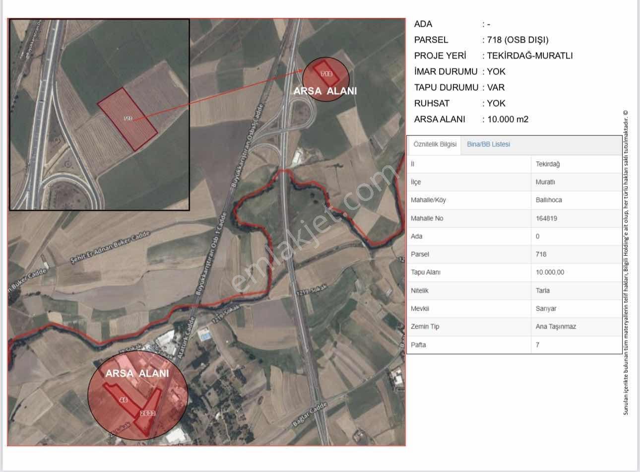 Tekirdağ / Muratlı / Ballıhoca / 10.000 M2 / Çevreyolu / Satılık - Görsel 3