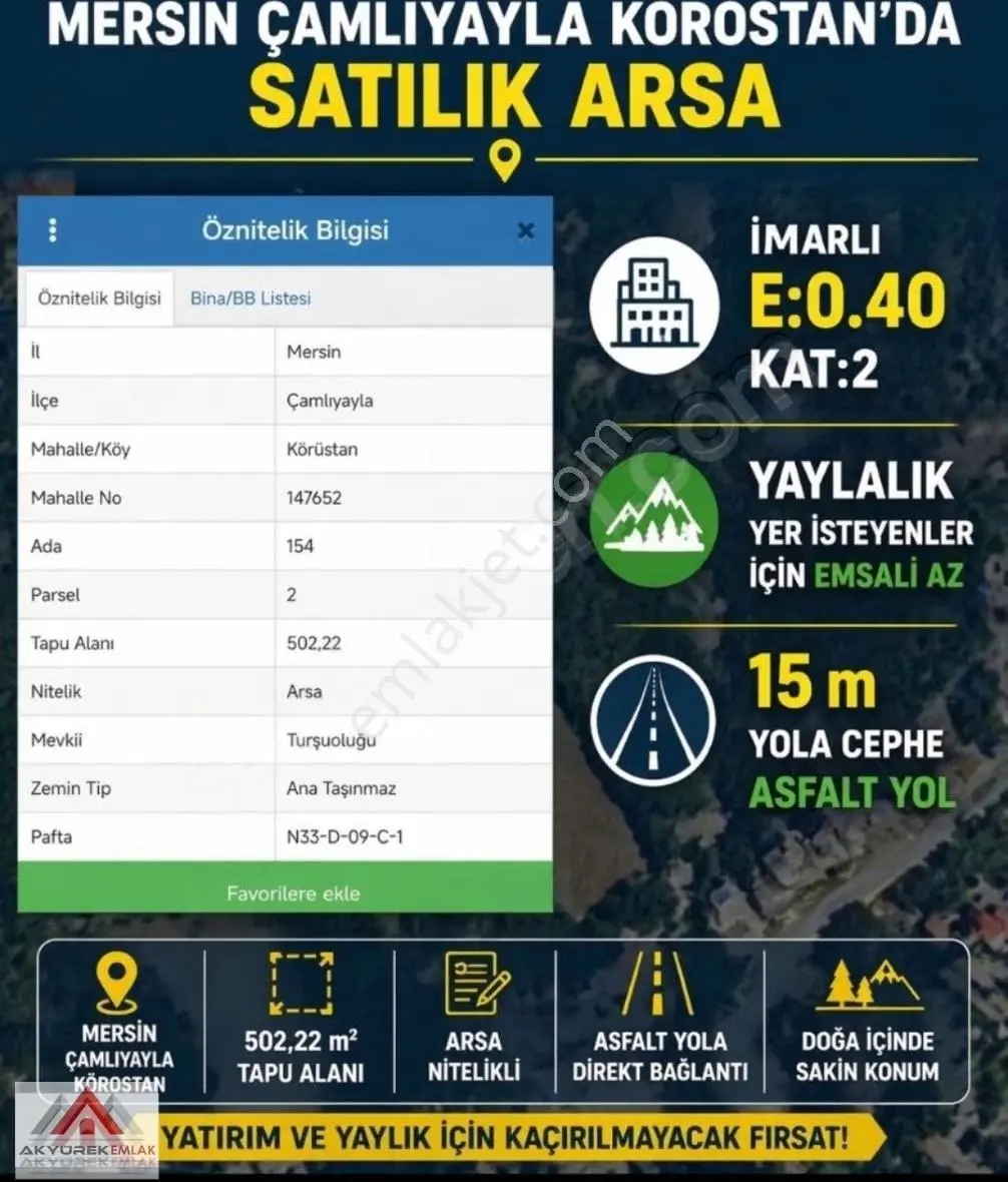 Akyürek'ten Atdağı Mevki Cazip Fiyat Önü Asfalt Yol İmarlı Arsa