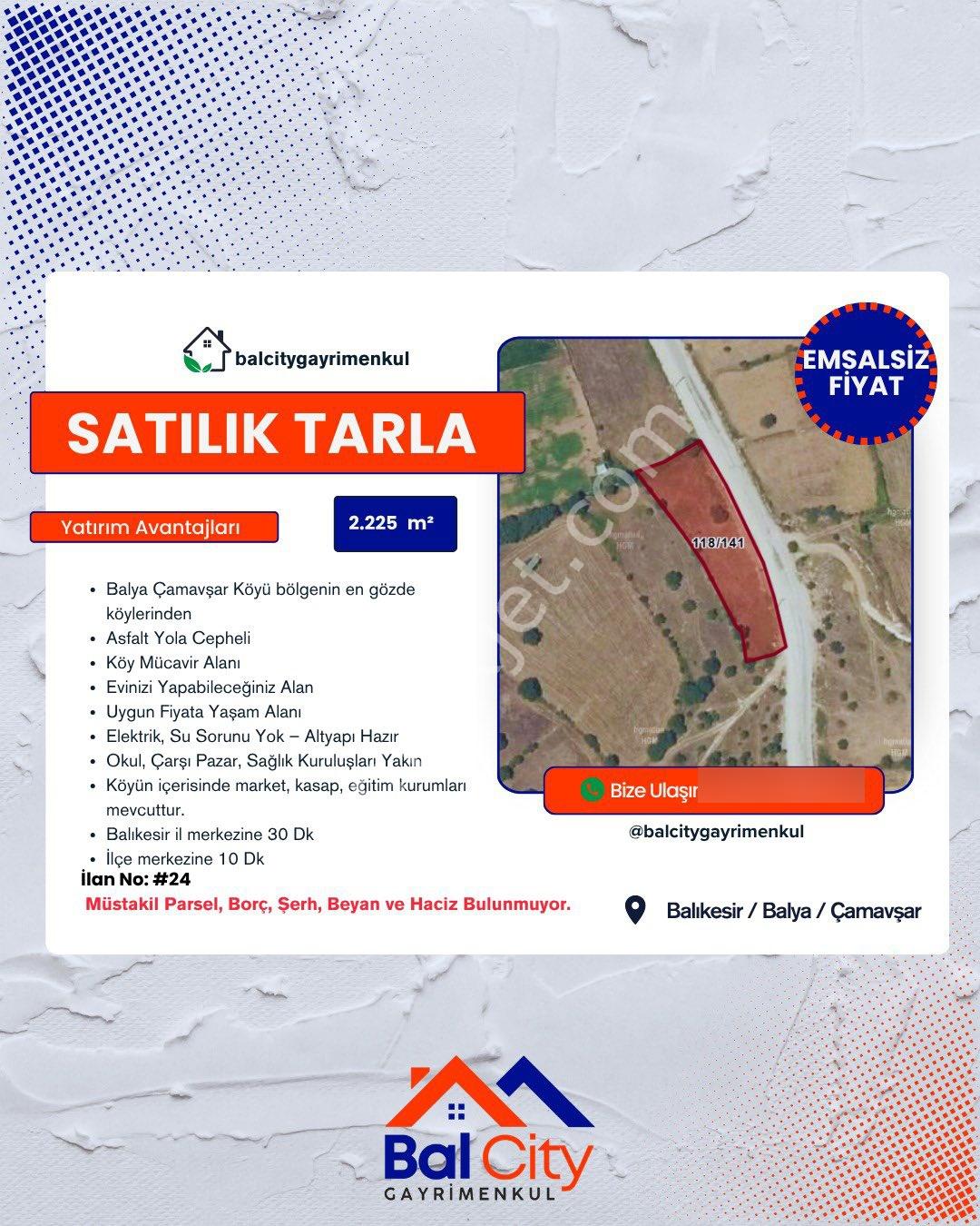 Balcity'den Balıkesir Balya’da İmara Sınır Arsa Vasfında Tarla!