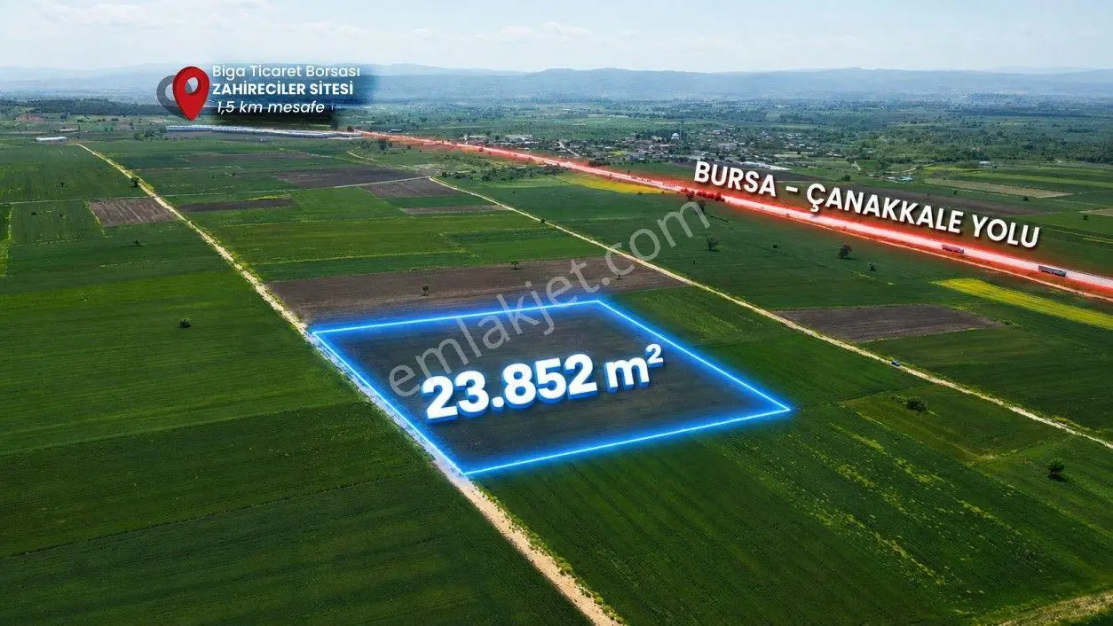 Biga Göktepe Köyü’nde 23.852 M² Resmi Yol Cepheli Yatırımlık Arazi - Görsel 2