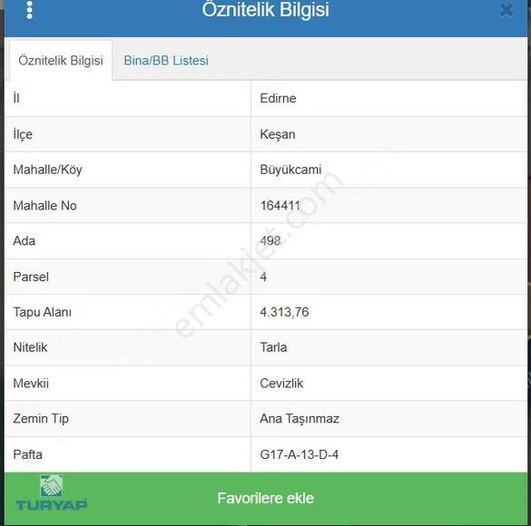 Edirne Keşan Büyükcami Mahallesi Tek Tapu Satılık Tarla