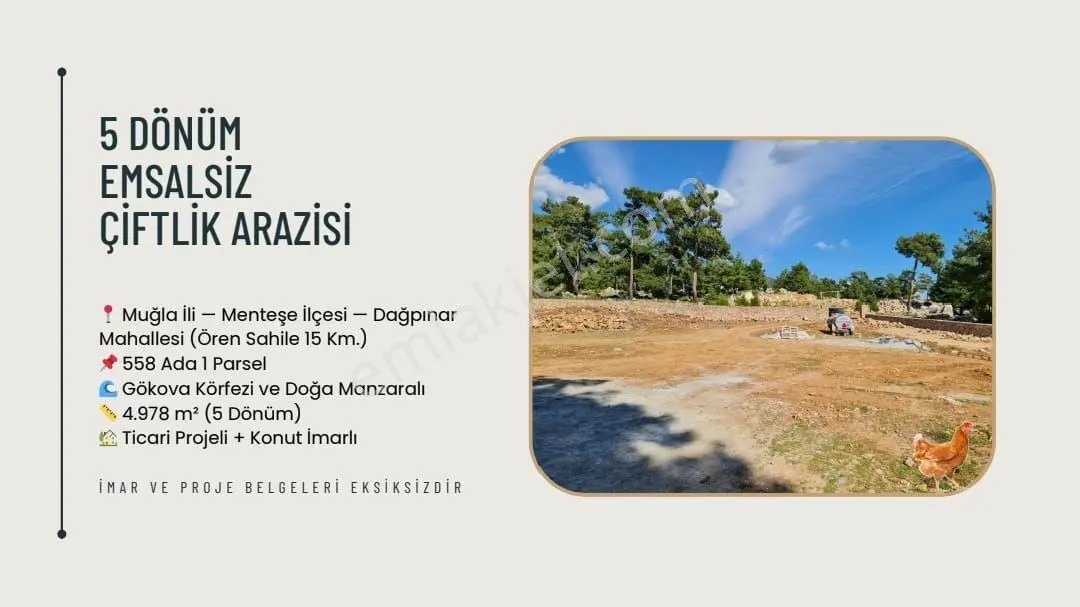 Fırsat İlanı Denize Yakın 5 Dönüm Çiftlik Ve Ev İmarli Hazır Projeli 5 Dönüm Satılık Arazi - Görsel 2