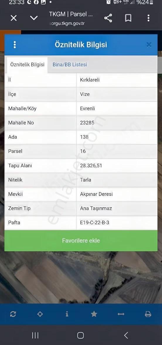Kırklareli Vize Evrenli Köyü Mevkinde Fırsat Satılık Arsa