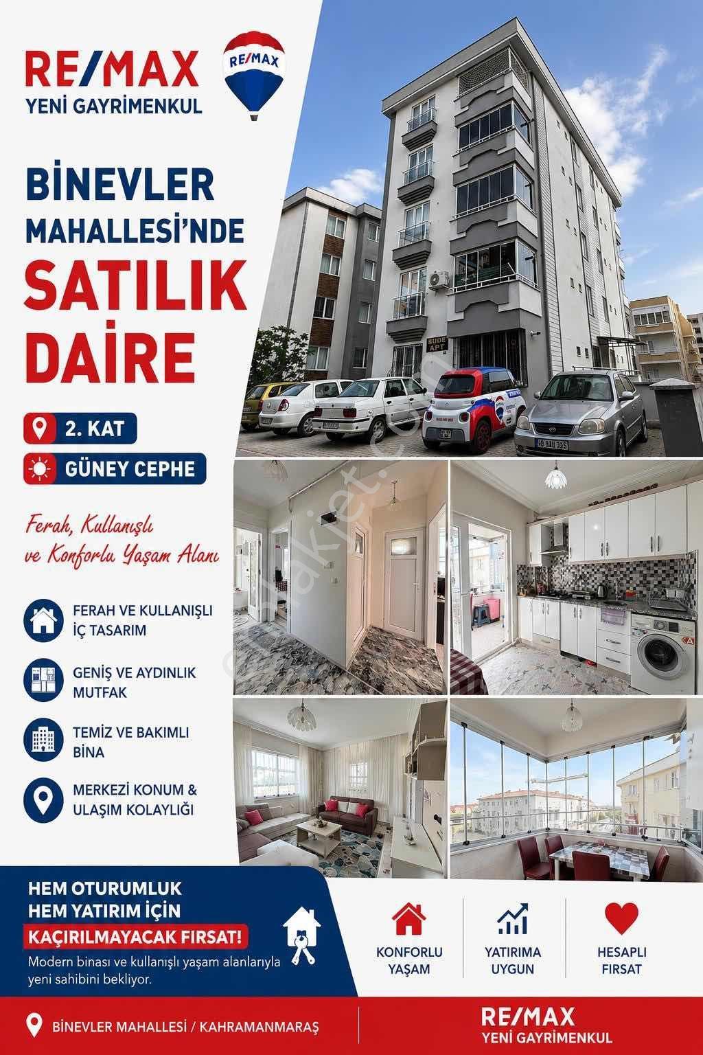 Remax Yeni'den Binevler'de Satılık Ara Kat Balkonlu 2+1 Daire
