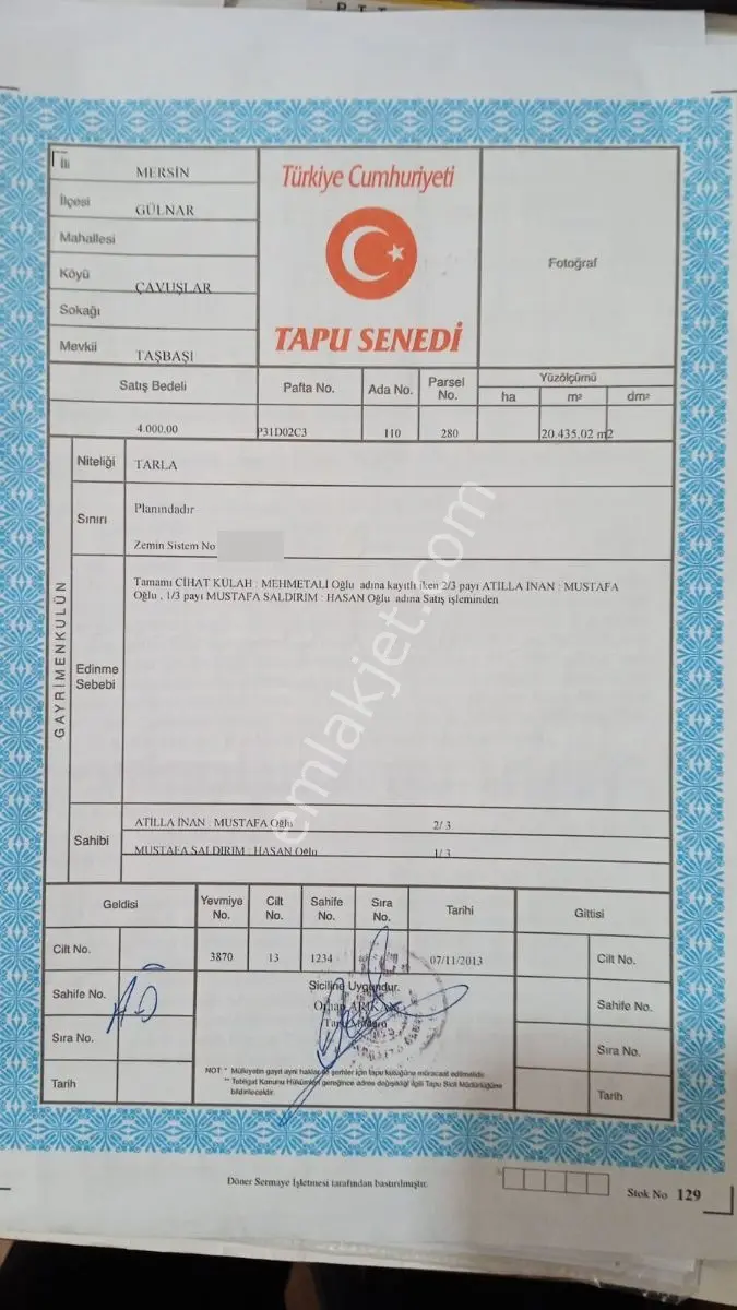 Çavuşlar Köyünde Tek Tapu 20 Dönüm