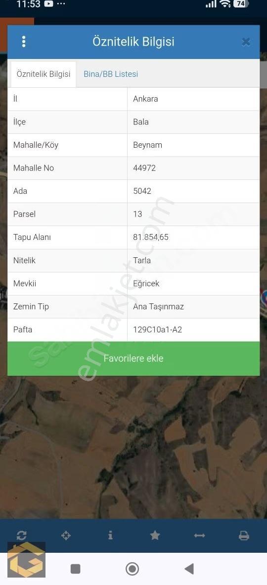 Beynam'da Asfalt Yola Sıfır Satılık 500 M2 Arsa