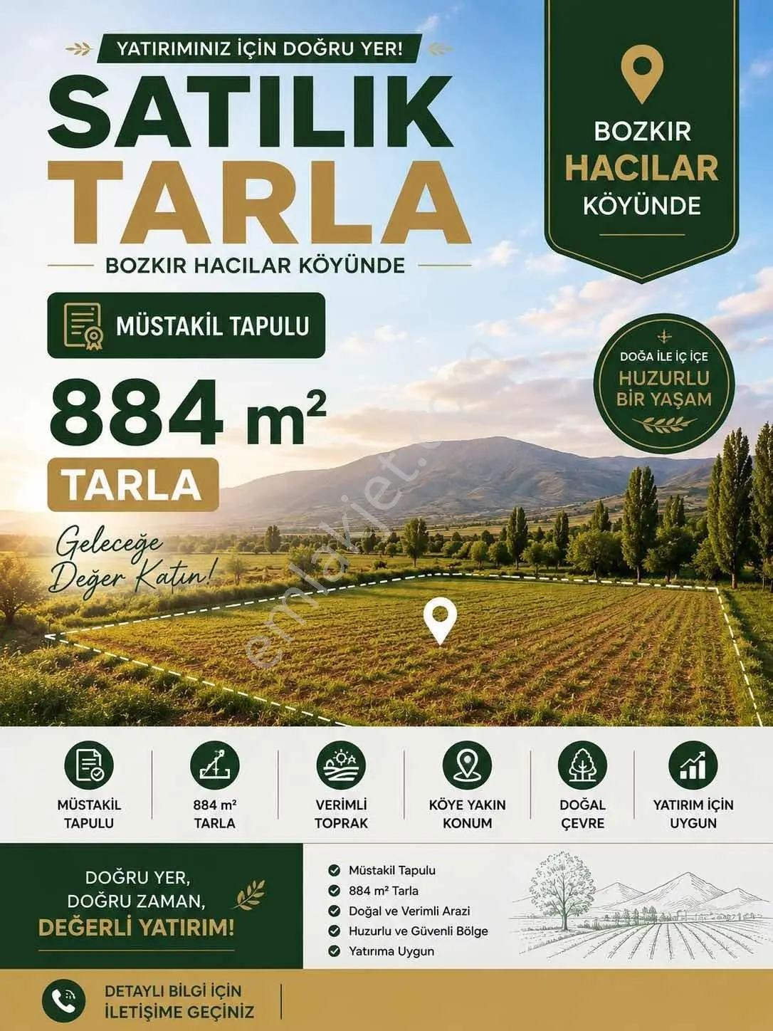 Bozkır Hacılarda Müstakil Tapu Tarla