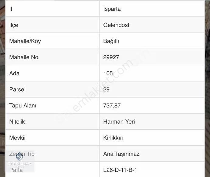 Isparta Gelendost Bağıllı Mah'sinde Satılık Fırsat Arazi