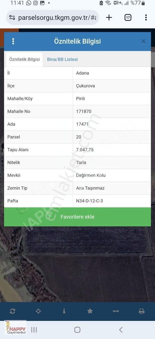 Adana Pirili De 7 Dönüm Yatırıma Uygun Satılık Arsa