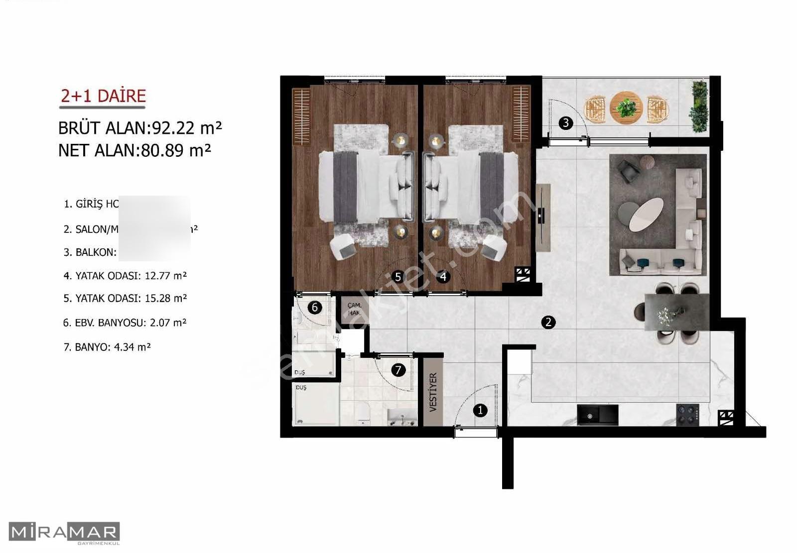Miramar'dan Yıl Sonu Teslim Satılık Lüks 2+1 Daireler