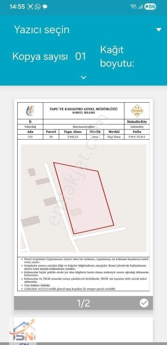 Marmaraereğlisi Sultan Köy De Deniz Gören Villa İmarlı Satılık - Görsel 3