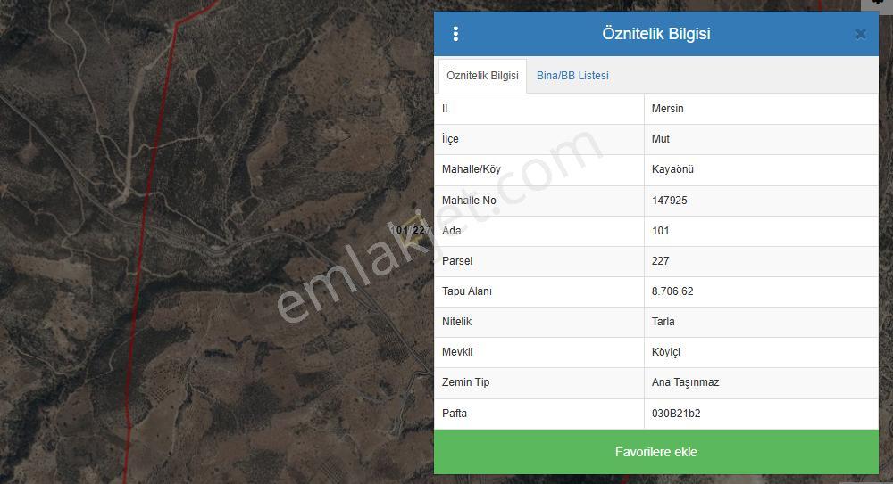 Mersin Mut Kayaönü Mahallesi'nde 8706m² Satılık Bahçe