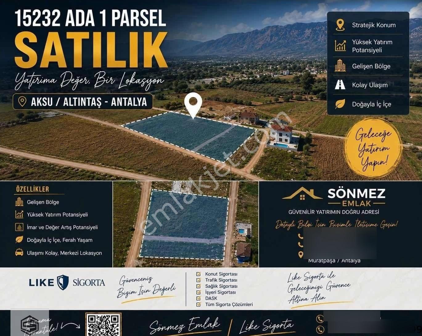 Aksu Altıntaş Köşe Parsel 1330 M2 Satılık