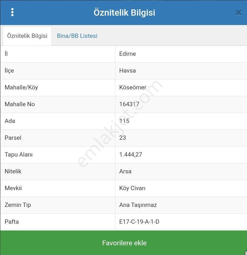 Edirne Havsa Köseömer Köyünde Acil Satılık Arsa