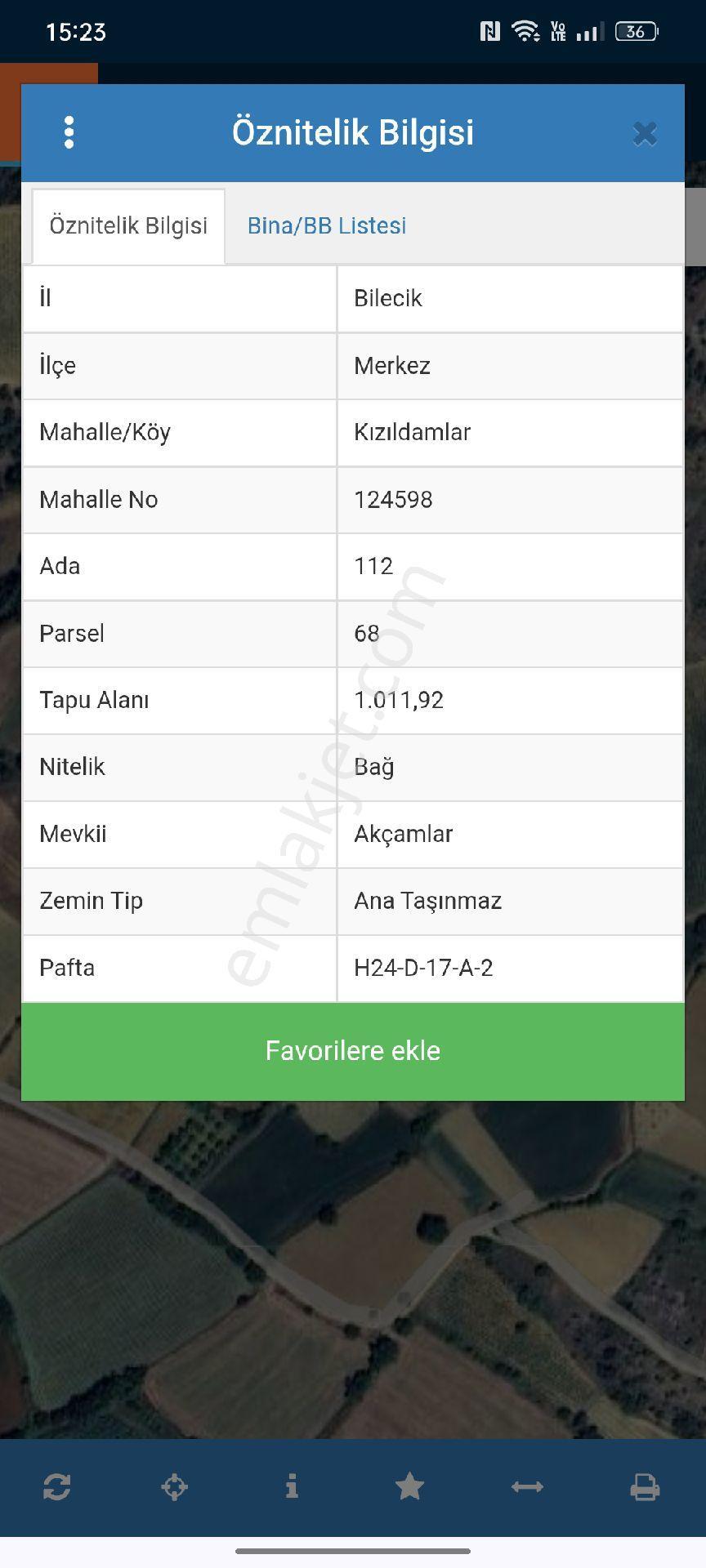 Bilecik Merkez Kizildamar Satılık Tarla 1011 Mk Kelepir Kaçırmayın Şok Fiyat