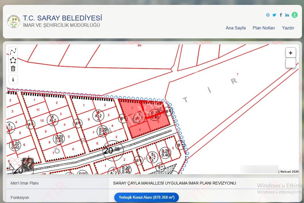 Tekirdağ Saray Çayla 871m2 Villa İmarlı Satılık Arsa - Görsel 3