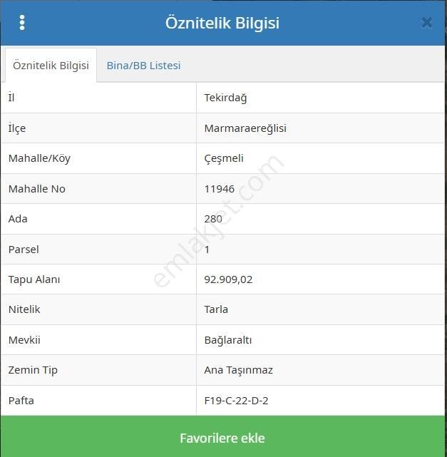 Tekirdağ Marmaraereğlisi Çeşmelide Satılık 280,1 Ada Parsel - Görsel 2