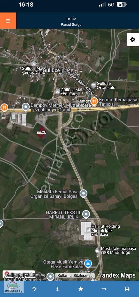 İzmir Yoluna Yakın Güllüce Organize Sanayi Girişi 5250m2