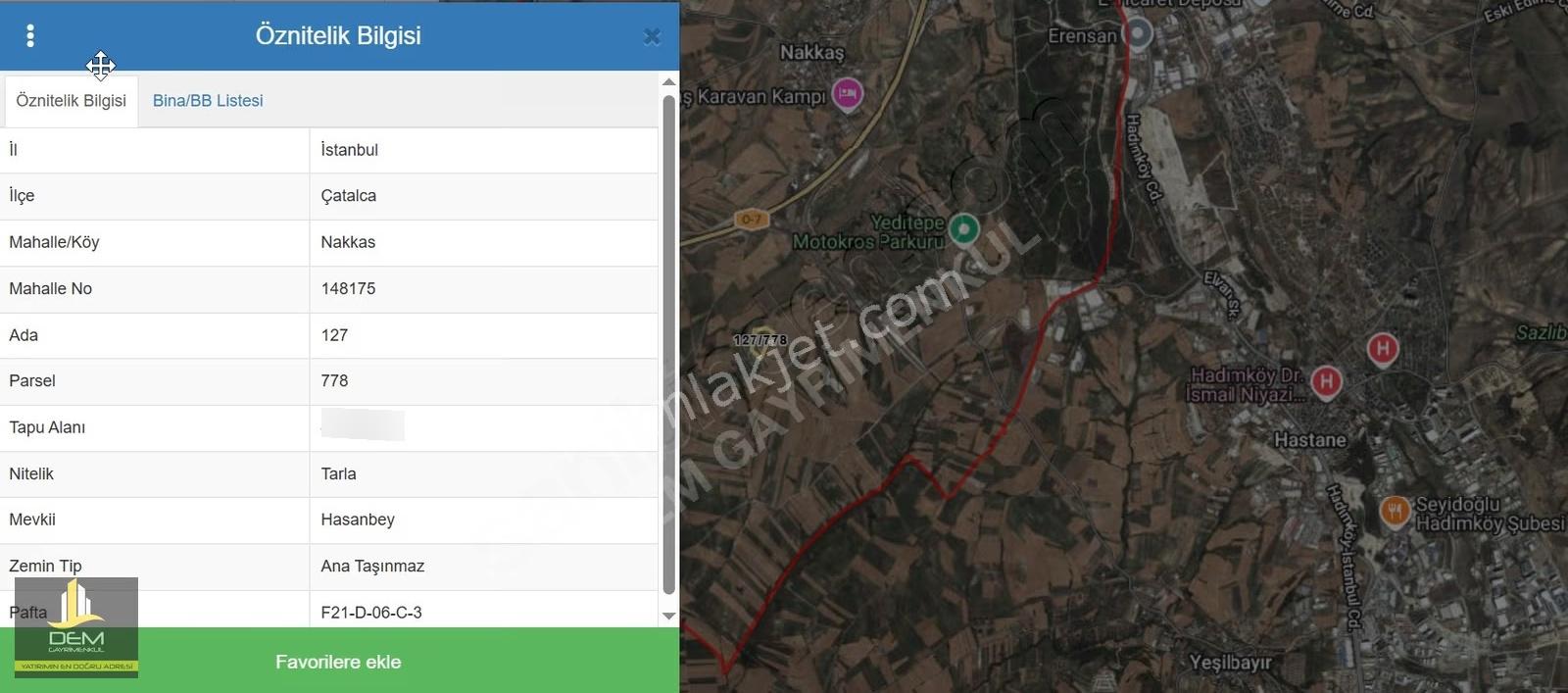 Çatalca Nakkaşta Tarlada 750m2 Hisse