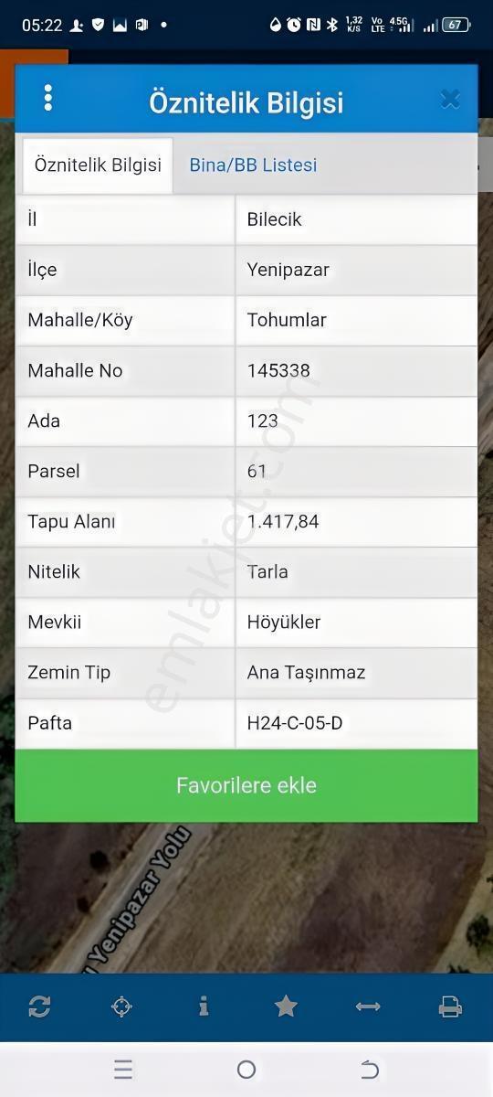 Bilecik Yenipazar Tohumlar Köyü 45 Metre Yolacephe 1.418 M2 Arsa - Görsel 3