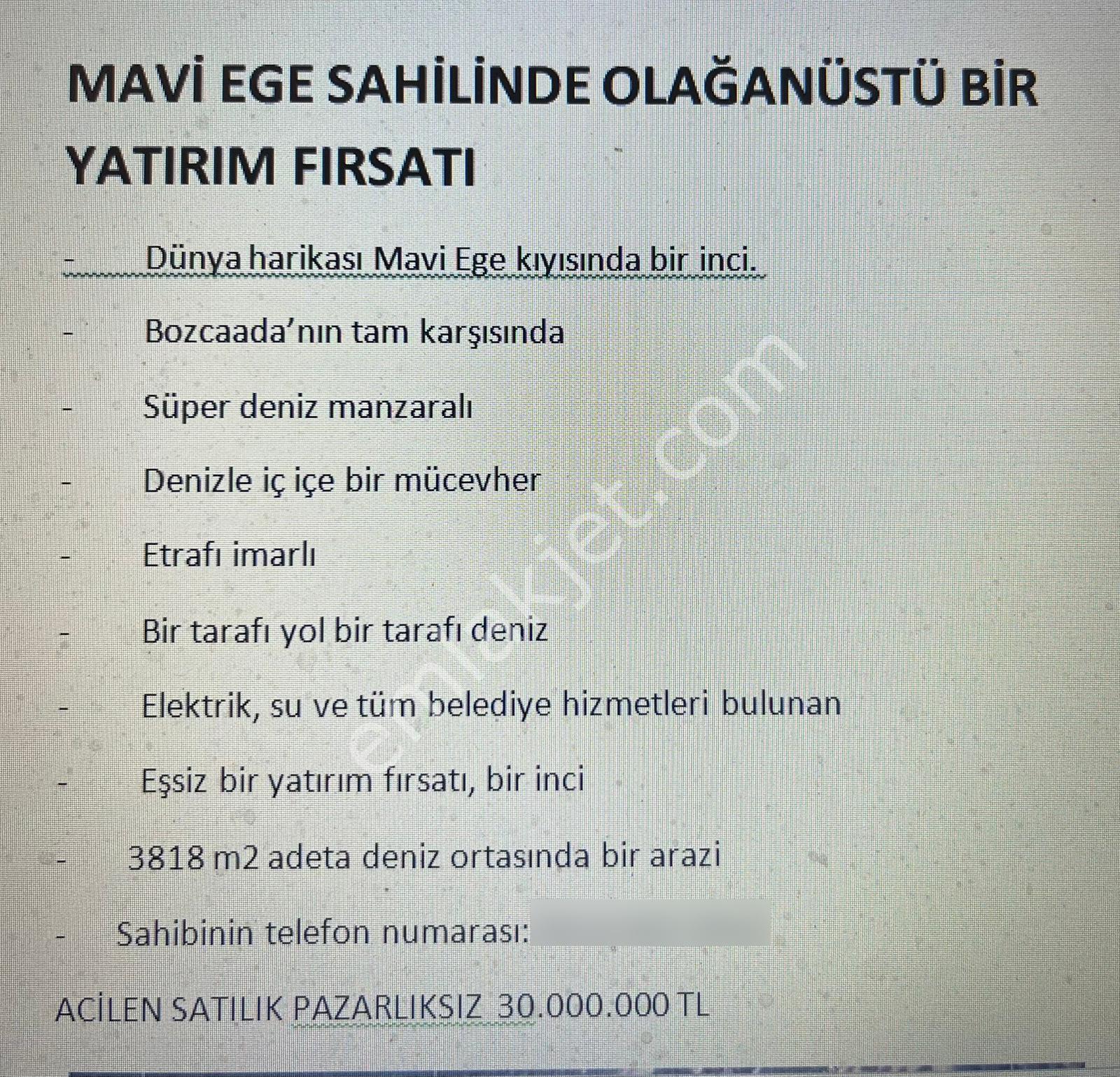 Denize Sıfır Süper Yatırımlık Arazi