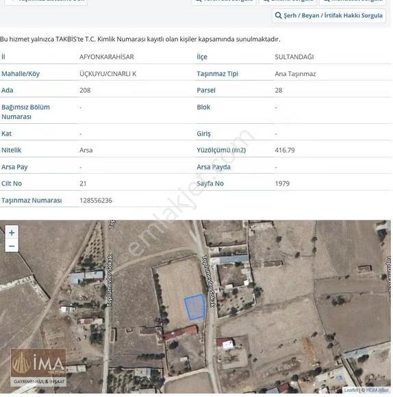 Afyon Sultandağı Üçkuyu Çınarlı Da 416 Metre Satılık Arsa