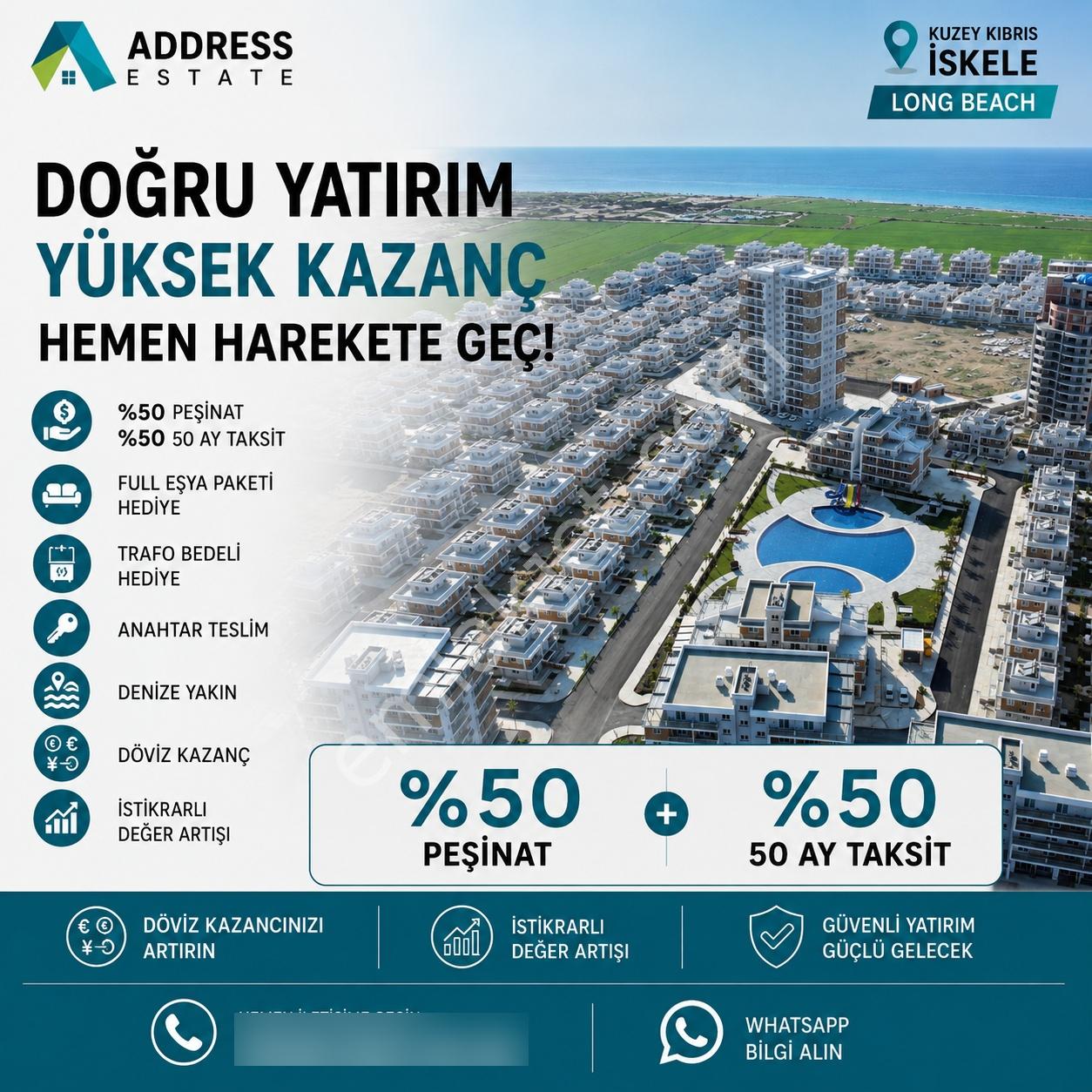 İskele Longbeach Bölgesinde Satılık Full Eşyalı 50 Ay Vadeli Daireler