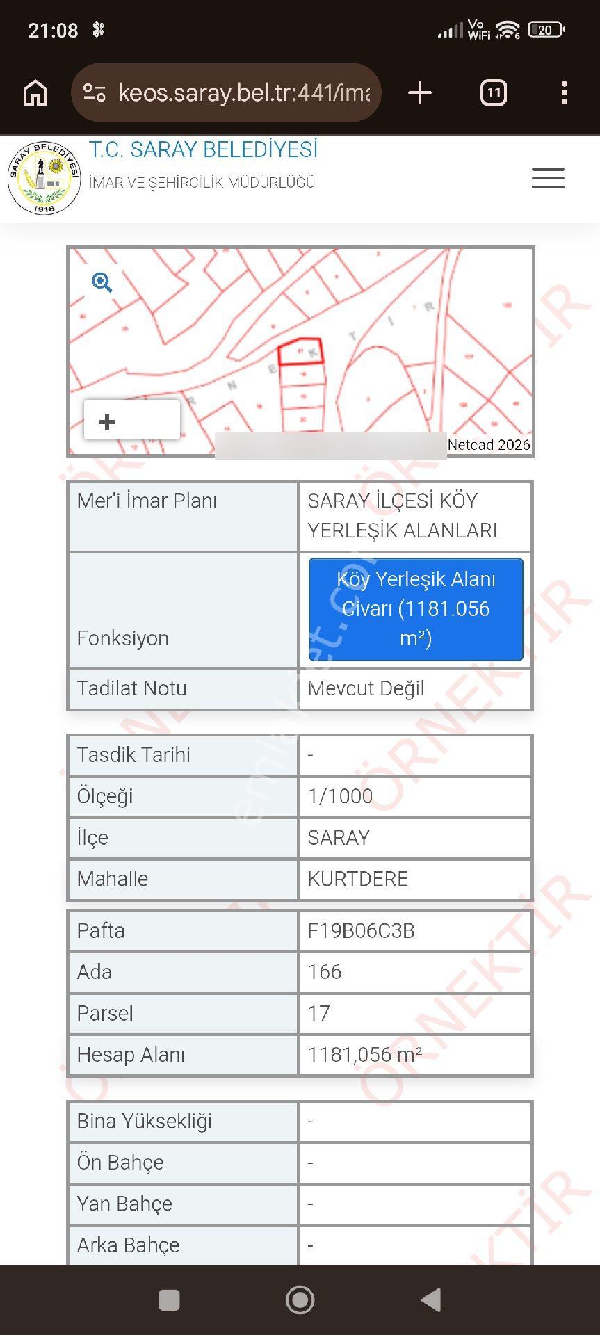 Re/max Land'ten 1181 M2 Tek Tapu İmarlı Arsa Saray Kurtdere Mah. - Görsel 19