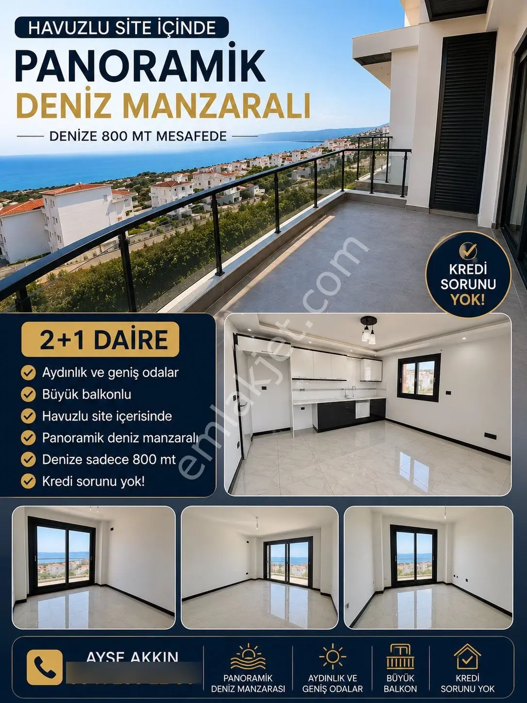 Panaromik Deniz Manzaralı Denize 800 Mt Mesafede Geniş Daire - Görsel 2