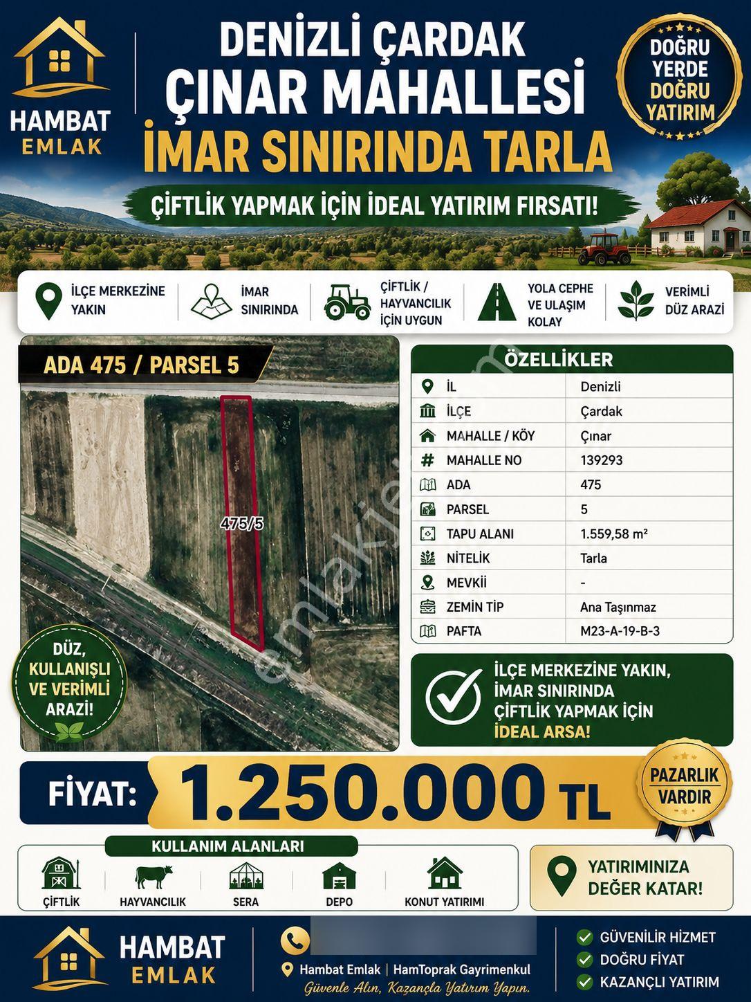📍 Denizli Çardak Çınar Mahallesi’ndeimar Sınırında Satılık Tarla!