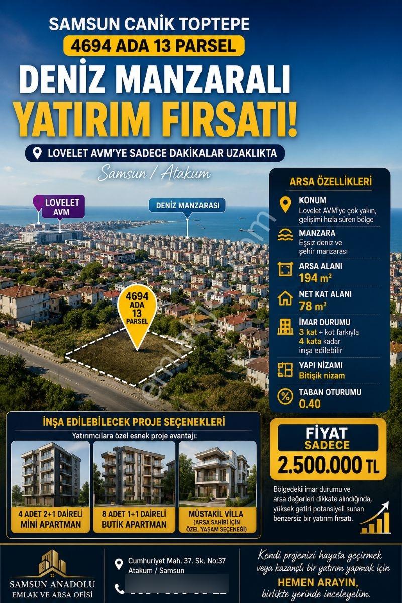 Samsun Deniz Manzaralı Satılık Arsa