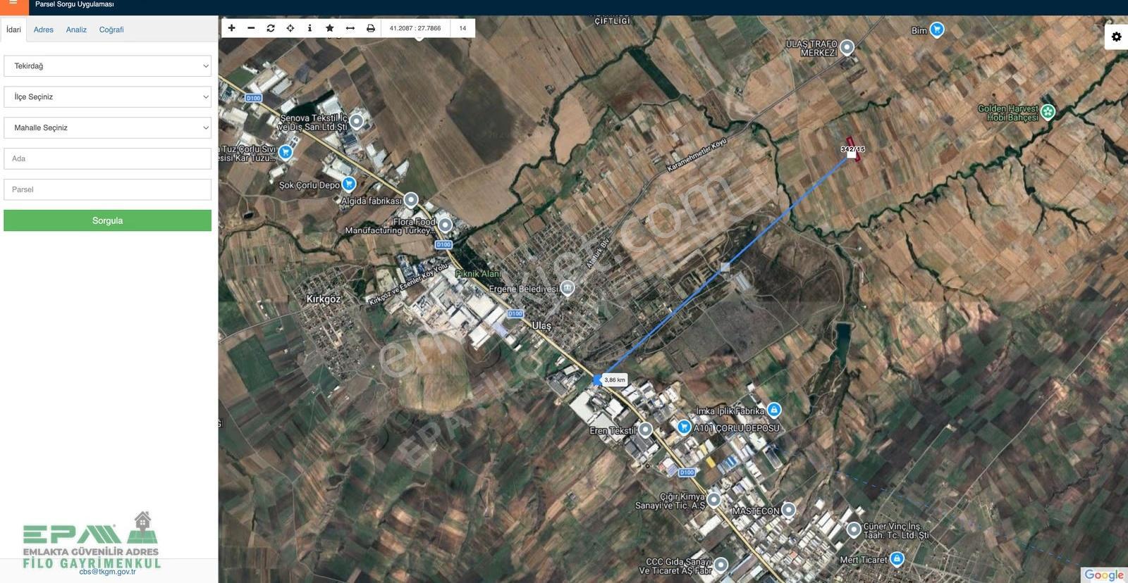 Tekirdağ Ergene Ulaş Mahallesi Satılık 10.960,39 M2 Tarla ! - Görsel 4