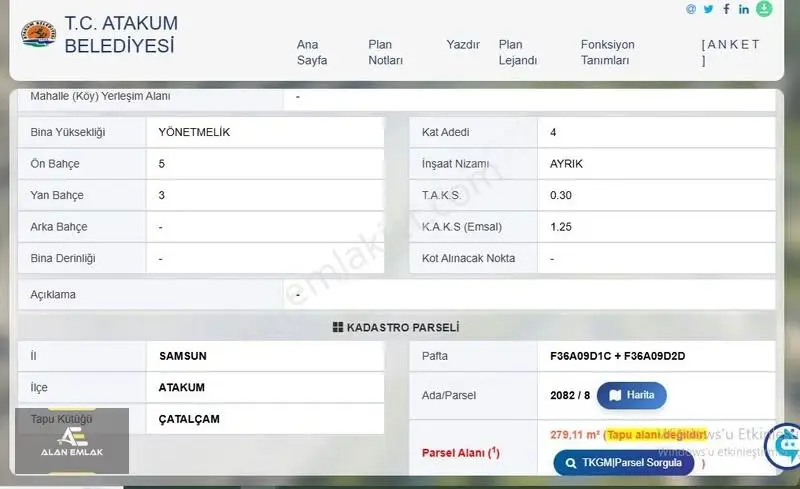 Alan Emlak;çatalçam'da Samsun-sinop Yoluna 340m , Fırsat Arsa - Görsel 2