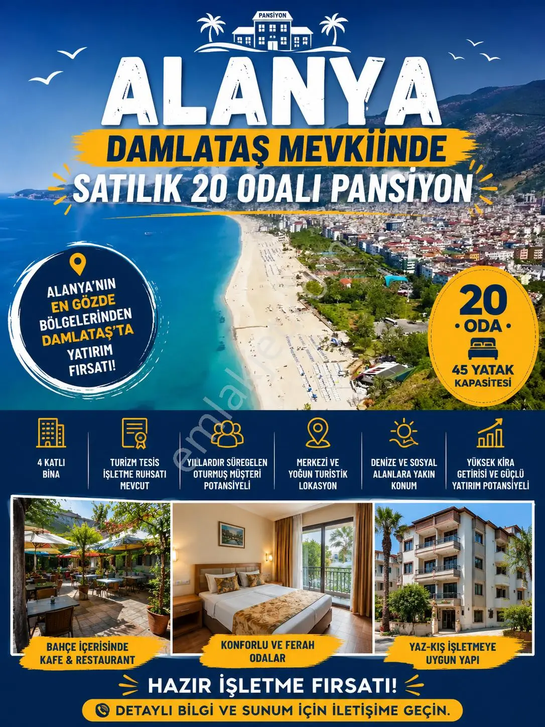 Alanya Damlataş Mevkiinde Satılık 20 Odalı Pansiyon - Görsel 2